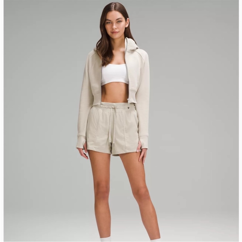 Lululemon cropped zip up scuba hoodie cream/bone color - Picture 3 of 7